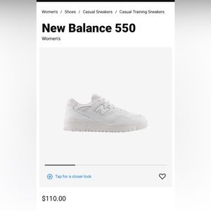 New Balance 550 white sneakers women size 9